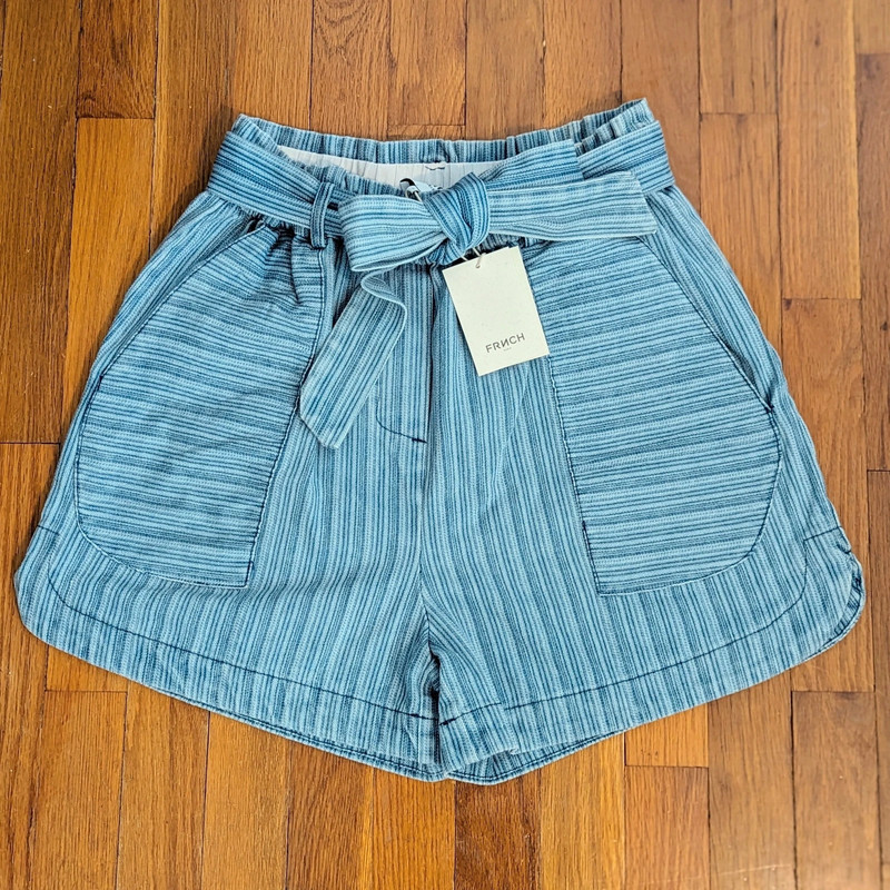 NWT Frnch Paris Anthro Sylvia Shorts Tie Waist Blue Striped Size XS 1