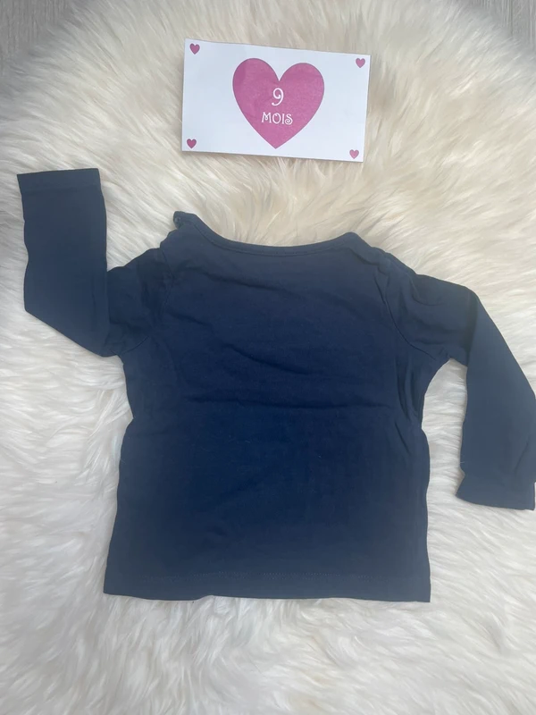 9 mois - T-shirt ML bleu marine « chat » - photo numéro 3