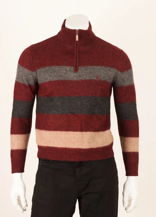 Pull col montant zippé Ragman – 100 % baby alpaga – rayé bordeaux, gris et beige – taille M, brand: Ragman, condition: Very good, size: M, €55.00, €58.45 includes Buyer Protection