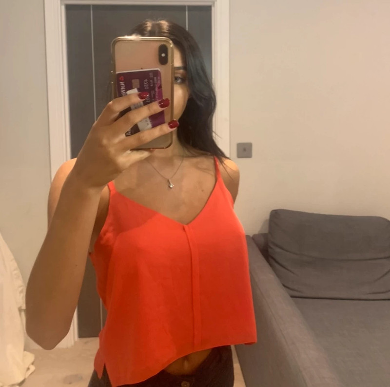 Topshop bright orange pink cami crop top chiffon size 8 Vinted