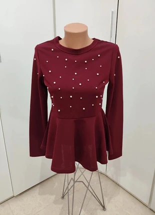 Camiseta péplum granate, marca: Shein, estado: Muy bueno, tamaño: M / 38 / 10, 12,00 €, 12,60 € Protección al comprador incluida