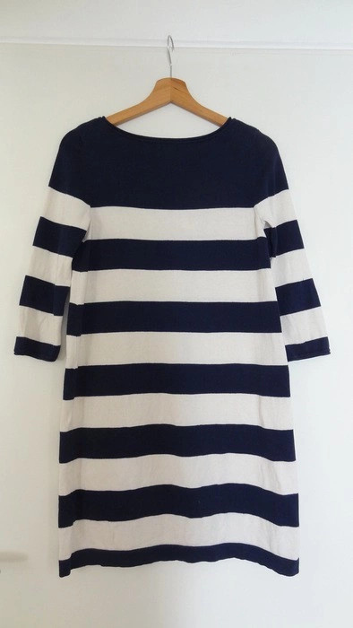 Robe pull H&M 100% coton style marinière rayée bleu blanc taille S manches 3/4 3