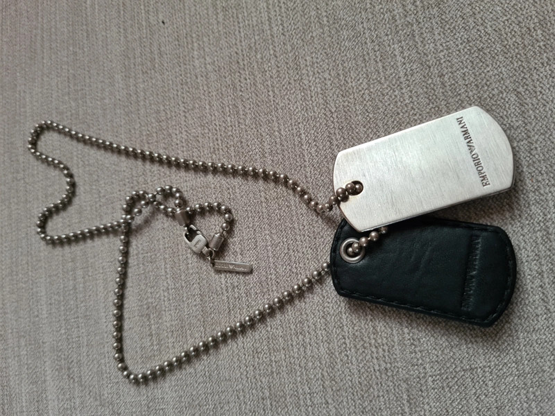 Emporio Armani Steel Black Leather Dog Tag Necklace Vinted