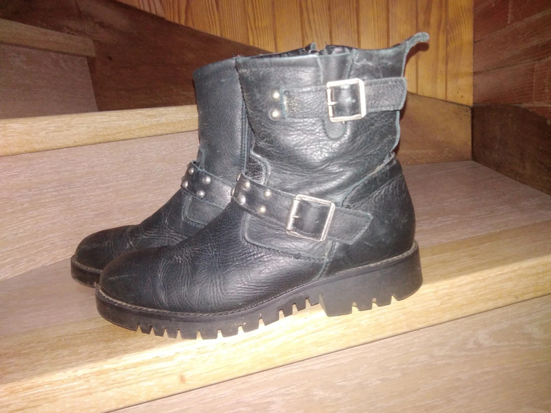 Bottines femme style motard moto en cuir noir taille 39 Vinted