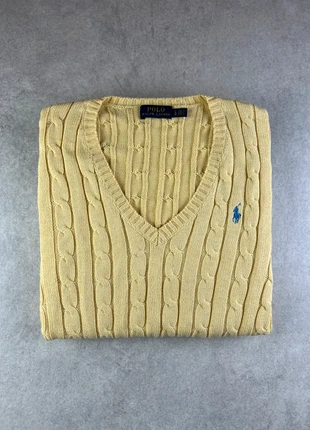 Pull Torsadé Polo Ralph Lauren Beige Jaune Taille L Coton Col V Vneck Cable Knit Sweater jumper A090, marke: Ralph Lauren, zustand: Sehr gut, größe: L / 40 / 12, 54,99 €, 58,44 € inklusive Vinted-Käuferschutz