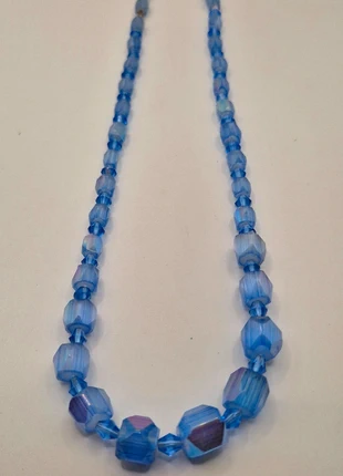 Vintage Blue Faceted Glass Bead Necklace Aurora Borealis Czech Style 1950s, brand: Vintage, condition: Very good, £13.00, £14.35 includes Buyer Protection