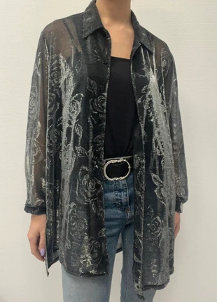 Chemisier floral argenté brillant L/XL, brand: Inconnu, condition: Very good, size: L / 40 / 12, €14.00, €15.40 includes Buyer Protection Pro