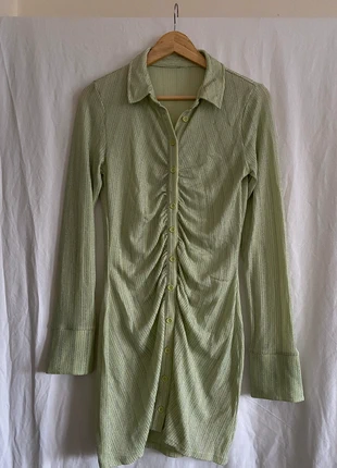 Robe chemise drapée verte long paillettes sparkling manche midi bouton H&M Summer, brand: H&M, condition: Very good, size: S / 36 / 8, €19.00, €20.65 includes Buyer Protection