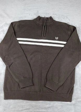 Pull marron col zippé Chaps L homme coton logo brodé old money vintage rayures blanches pu29, brand: CHAPS, condition: Very good, size: L, €23.00, €24.85 includes Buyer Protection Pro