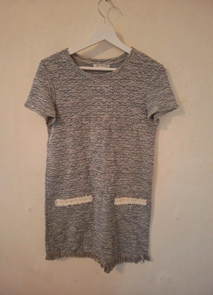 Robe tweed Zara TRF S/S18 – Bleu chiné, poches frangées – Taille S, merk: Zara, staat: Heel goed, maat: S / 36 / 8, € 8,90, € 10,05 inclusief Kopersbescherming