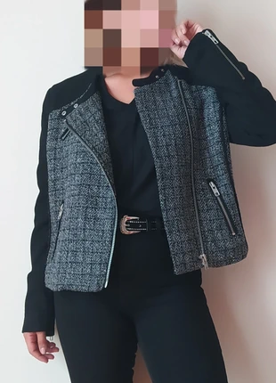 Chaqueta estilo biker gris/negro – Mango Talla L, marca: Mango, estado: Muy bueno, tamaño: L / 40 / 12, 45,90 €, 48,90 € Protección al comprador incluida