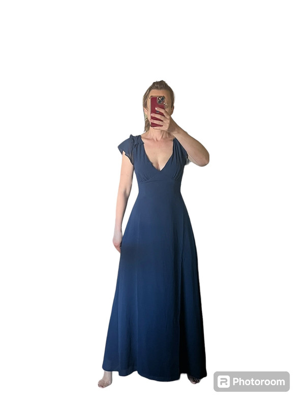 ModCloth You re Flowing Places Long Dress Navy Bridesmaid Flutter sleeves size 4