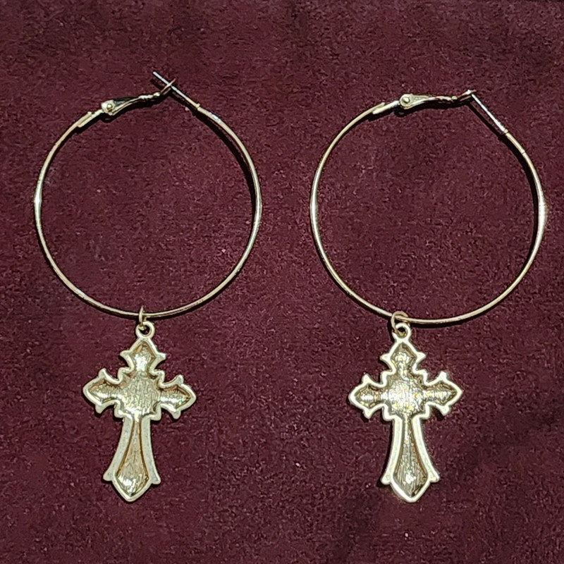 Golden Cross Loop Earrings 4