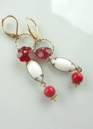 boucle oreille fantaisie, cristal Swarovski , plaqué or 18 kc, fleur verre rouge, cadeau noel, fille, marca: Fantaisie, estado: Novo sem etiquetas, €14.00, €15.40 inclui Proteção do Comprador