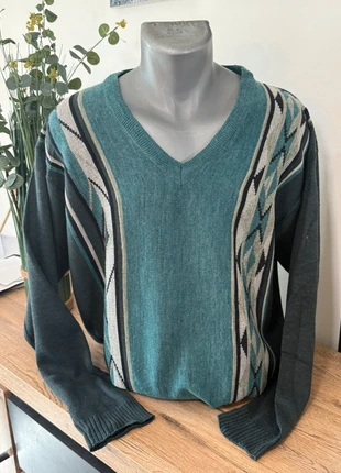 Pull col V Cosby Greenwoods homme L – Vintage gris/bleu – Motif rétro 80s/90s – Très bon état, brand: Greenwood, condizioni: Ottime, taglia: L, €10.00, €11.20 include la Protezione acquisti Pro