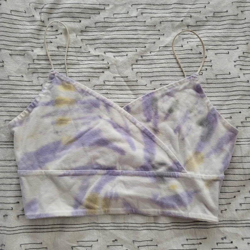 purple/yellow/white tie dye bungee cropped cami 3