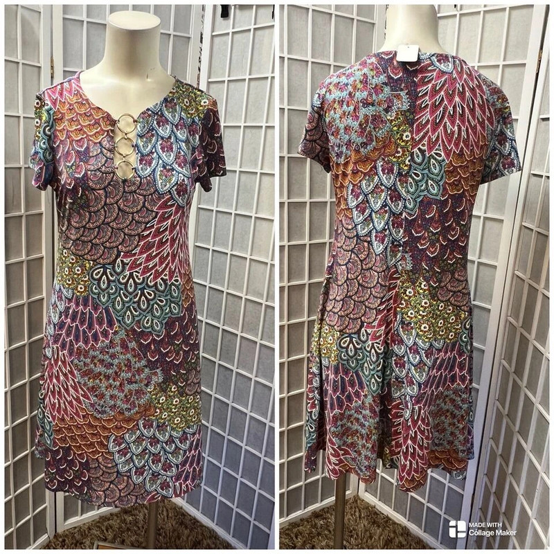 MSK,Woman,Dress,Multicolor,Sz S, Short Sleeve, Metal hoops neckline.! 2