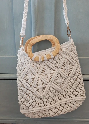 Boho Chic macramé tas met rotan handvatten, marque: Bréal, état: Très bon état, 7,00 €, 8,05 € Protection acheteurs incluse