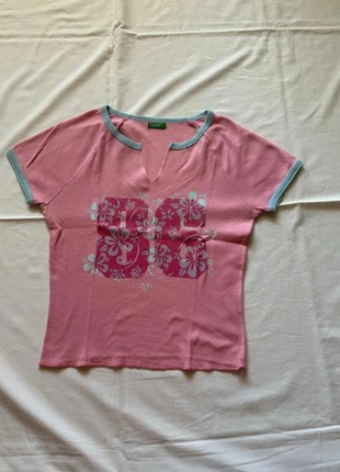 T-shirt cor de rosa com gola em V da United colors of benetton para Mulher, marca: United Colors of Benetton, estado: Muy bueno, tamaño: S / 36 / 8, 9,00 €, 10,15 € Protección al comprador incluida