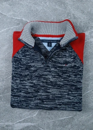 Pull Tommy Hilfiger Half zip 1/4 zip col camionneur - Rouge & gris chiné logo brodé – Taille S, brand: Tommy Hilfiger, condition: Very good, size: S, €35.00, €37.45 includes Buyer Protection Pro