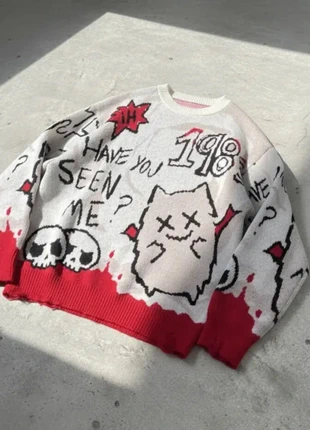 Pull blanc et rouge motif cartoon – style street grunge, zustand: Sehr gut, größe: M, 48,90 €, 52,05 € inklusive Vinted-Käuferschutz