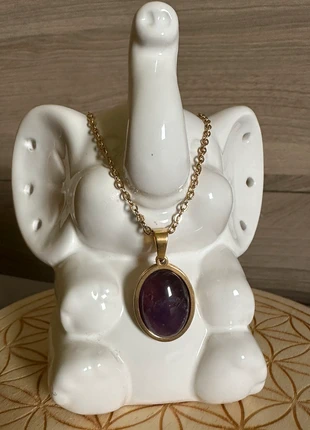Pendentif et chaîne en acier inoxydable dorée et pierre naturelle améthyste , marque: happylitho, état: Très bon état, 11,90 €, 13,20 € Protection acheteurs (Pro) incluse