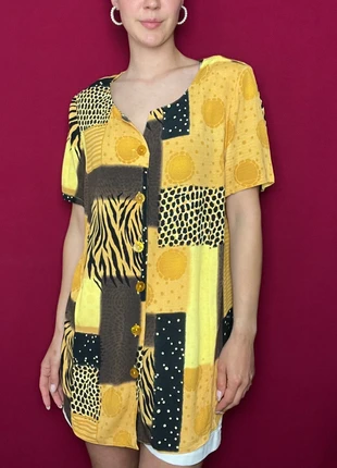 Blouse longue tunique chemisette bariolée colorée imprimés zèbres vintage rétro, brand: Christine Laure, condition: Good, size: 4XL / 48 / 20, €9.00, €10.15 includes Buyer Protection Pro