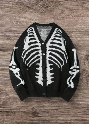 Cardigan Gilet Vintage Y2K Skeleton Noir Blanc Taille M - Américain Old School USA 90s Streetwear, marque: y2k, état: Très bon état, taille: M, 58,95 €, 62,60 € Protection acheteurs (Pro) incluse