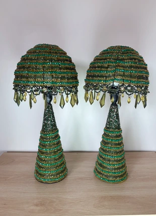 Paire de lampes de chevet vintage en perles vertes, marke: Vintage, zustand: Sehr gut, 130,00 €, 137,20 € inklusive Vinted-Käuferschutz