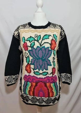 Pull long fleuri Tara vintage 80s coton oversize femme, brand: Tara, condition: Very good, size: L / 40 / 12, €25.00, €26.95 includes Buyer Protection Pro
