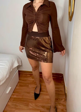 Minijupe à sequins taille haute marron ASOS, marke: ASOS, zustand: Sehr gut, größe: M / 38 / 10, 13,00 €, 14,35 € inklusive Vinted-Käuferschutz