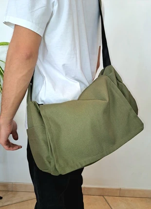 Grand sac besace bandoulière, toile jeans vert kaki, homme messager étudiant streetwear Y2K japonais, brand: Japan Style, condition: Very good, €29.00, €31.15 includes Buyer Protection Pro