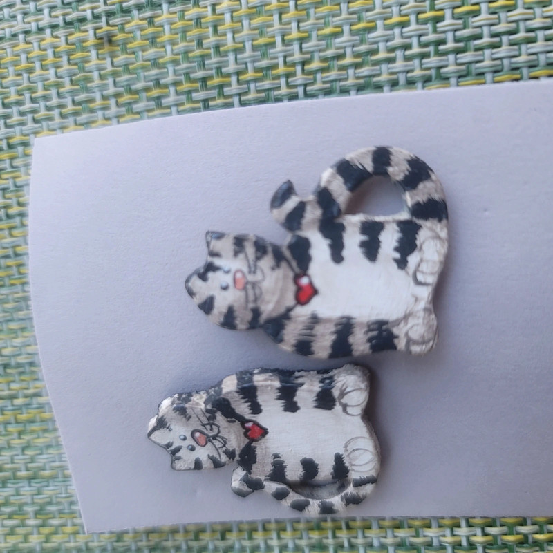 Cat Pierced Earrings hand painted on wood 2