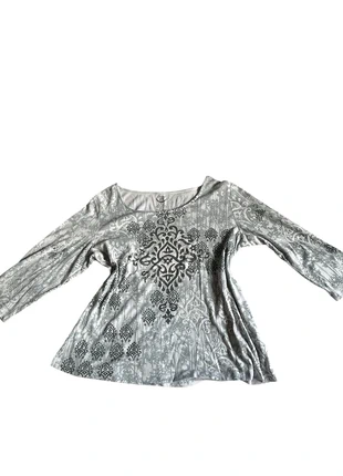 Vintage Y2K Bedazzled Grungy Grey Patterned 3/4 Sleeve Top, brand: zenergy, condition: Very good, size: XS / UK 4-6, £15.00, £16.45 includes Buyer Protection