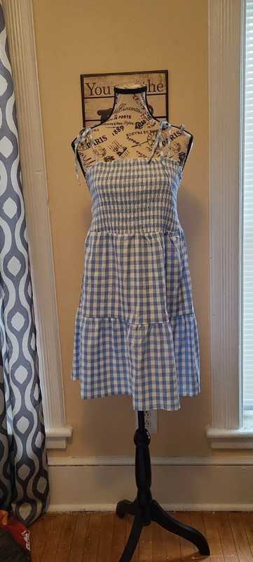 Shein White Blue Checkered Print Summer Dress 4