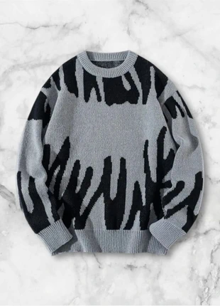 Pull gris à motifs abstraits noirs taille M style streetwear oversize vintage Y2K, brand: y2k, condizioni: Ottime, taglia: M, €40.00, €42.70 include la Protezione acquisti Pro