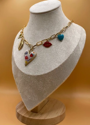 Collier charme été cœur | fait main | + sac en soie, marque: Fait Main, état: Neuf avec étiquette, 4,00 €, 4,90 € Protection acheteurs incluse