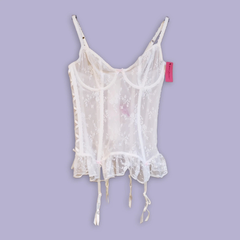 Vintage Coquette Romantic White Lace Betsey Johnson Corset 34C NWT 1