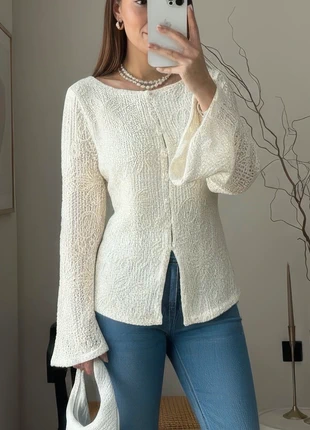 Chemise à Manches Longues avec Broderie Fleur - S, merk: Élise & Lin, staat: Heel goed, maat: S / 36 / 8, € 44,90, € 47,85 inclusief Kopersbescherming