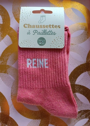 Chaussettes à paillettes "Reine" Brille, commande et ne t’excuse jamais, marque: STC, état: Neuf avec étiquette, taille: Taille unique, 4,90 €, 5,85 € Protection acheteurs (Pro) incluse