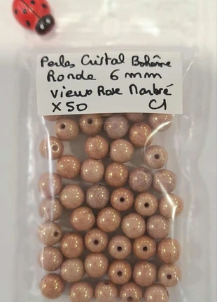 50 perles cristal de bohême vieux rose marbré 6mm, marque: Cristal, état: Neuf avec étiquette, 3,00 €, 3,85 € Protection acheteurs (Pro) incluse