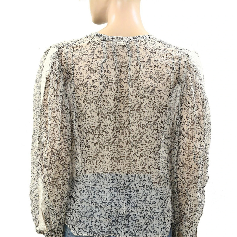 Love Sam Floral Printed Sheer Blouse Shirt Top Long Sleeve Lace Ivory S 269051 5