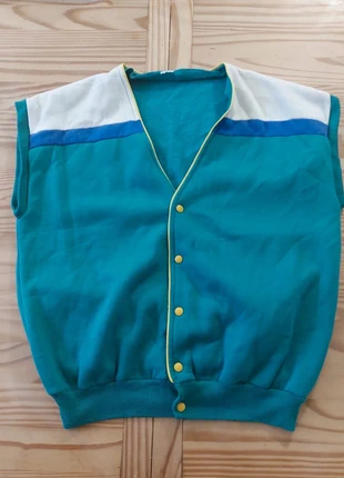 Gilet,cardigan vintage sans manches vert turquoise . colorblock rétro 80s/90s, condizioni: Ottime, taglia: L, €29.00, €31.15 include la Protezione acquisti