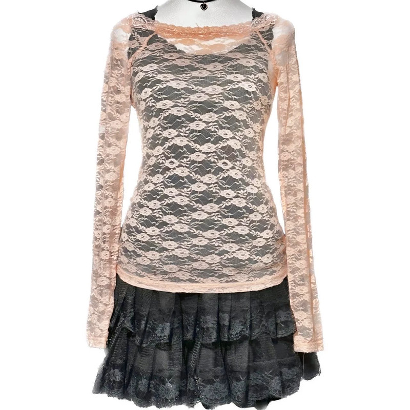 lace floral coquette sheer long sleeve layering top 1