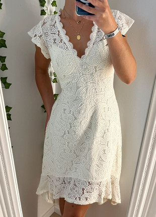 Robe vintage Dressing blanche dentelle décolleté V genoux Y2K S rétro 90s 00s, marca: Vintage Dressing, estado: Muito bom, tamanho: S / 36 / 8, €24.00, €25.90 inclui Proteção do Comprador