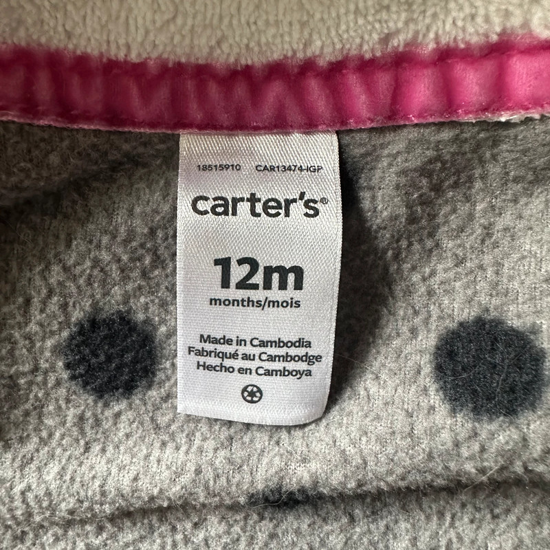 Carter’s Polka Dot Buttoned Hooded Fleece Sweater in Gray/Black - Size 12 Months 3