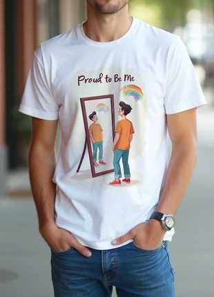Camiseta Hombre LGTBQ "Proud to be me". Blanca de algodón, marca: Friki Factoría, estado: Muy bueno, tamaño: M, 13,95 €, 15,35 € Protección al comprador Pro incluida