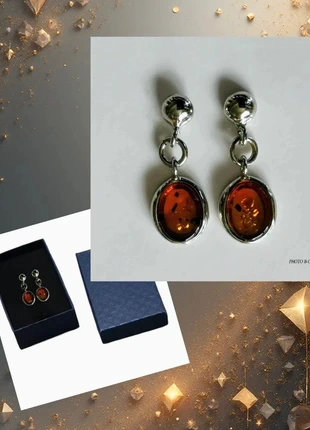 Boucles d'oreilles argent 925/1000 rhodié et ambre (pierre véritable) cognac, état: Neuf avec étiquette, 31,80 €, 34,09 € Protection acheteurs (Pro) incluse