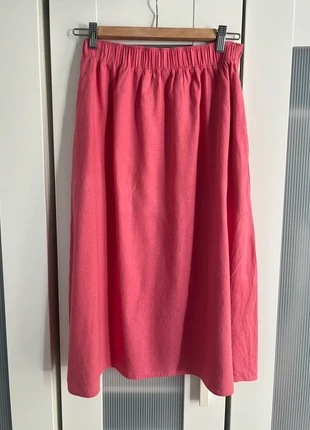 ASOS Coral Pink Linen Blend Midi Skirt – Size M, merk: ASOS, staat: Heel goed, maat: M / 38 / 10, € 12,00, € 13,30 inclusief Kopersbescherming