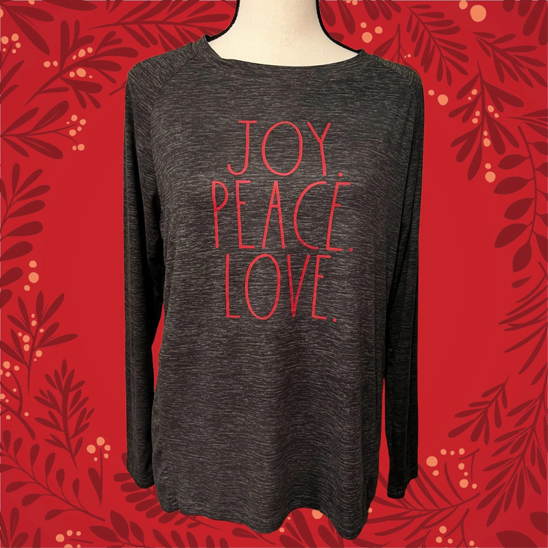 Christmas, Rae Dunn Long-Slv Shirt, Gray With Red Lettering Size Medium 1